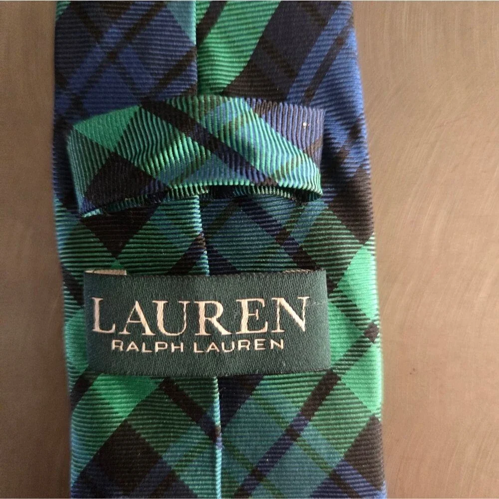 Lauren Ralph Lauren Classic Tartan Plaid Silk Tie Green Blue Preppy 2.5